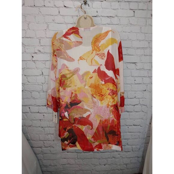 Tanjay Women's Size PETITE Small Orange/Red Sheer Lined Blouse - Picture 6 of 6